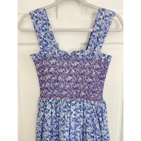 MILLE Garden Cotton Midi Smocked Sundress Condesa Floral Blue Tuckernuck NEW - Picture 10 of 14